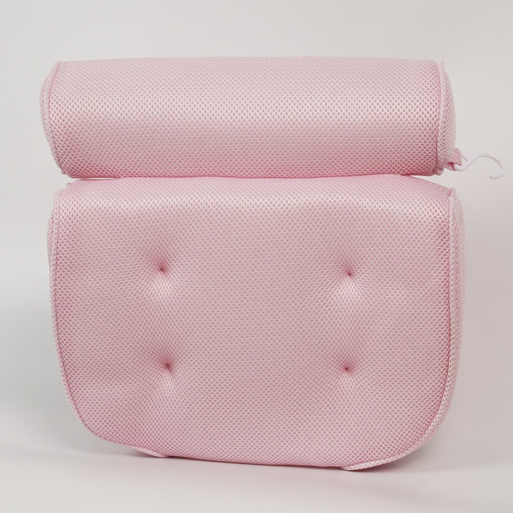 Alpha Omega Vitality 3D bath pillow support in pink, designed for ultimate relaxation while bathing