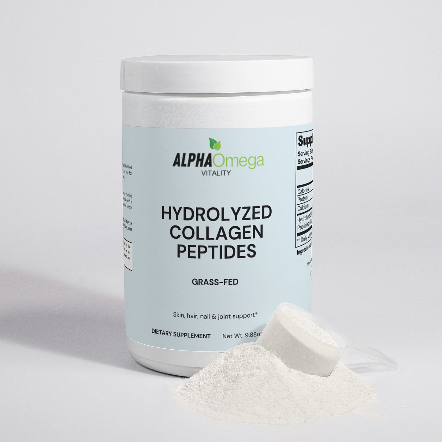 Alpha Omega Vitality Grass-Fed Collagen Peptides Supplement for Skin, Hair, Nail, and Joint Health