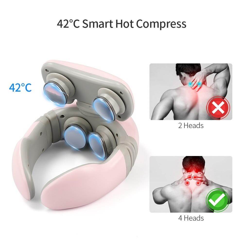 4D neck massager with remote featuring a smart hot compress and four massage heads for pain relief
