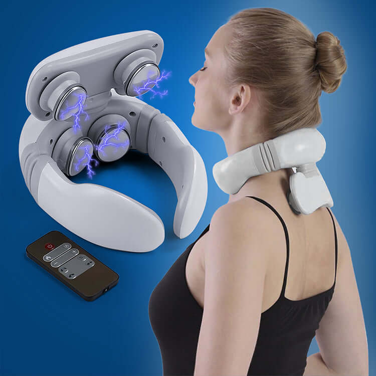 4D neck massager with remote designed for relaxation and muscle relief with a sleek, ergonomic design