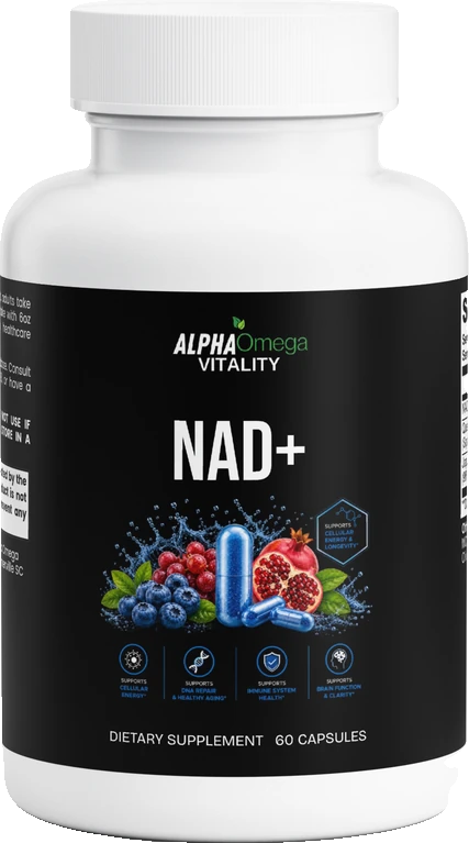 Alpha Omega Vitality NAD+ longevity supplement bottle