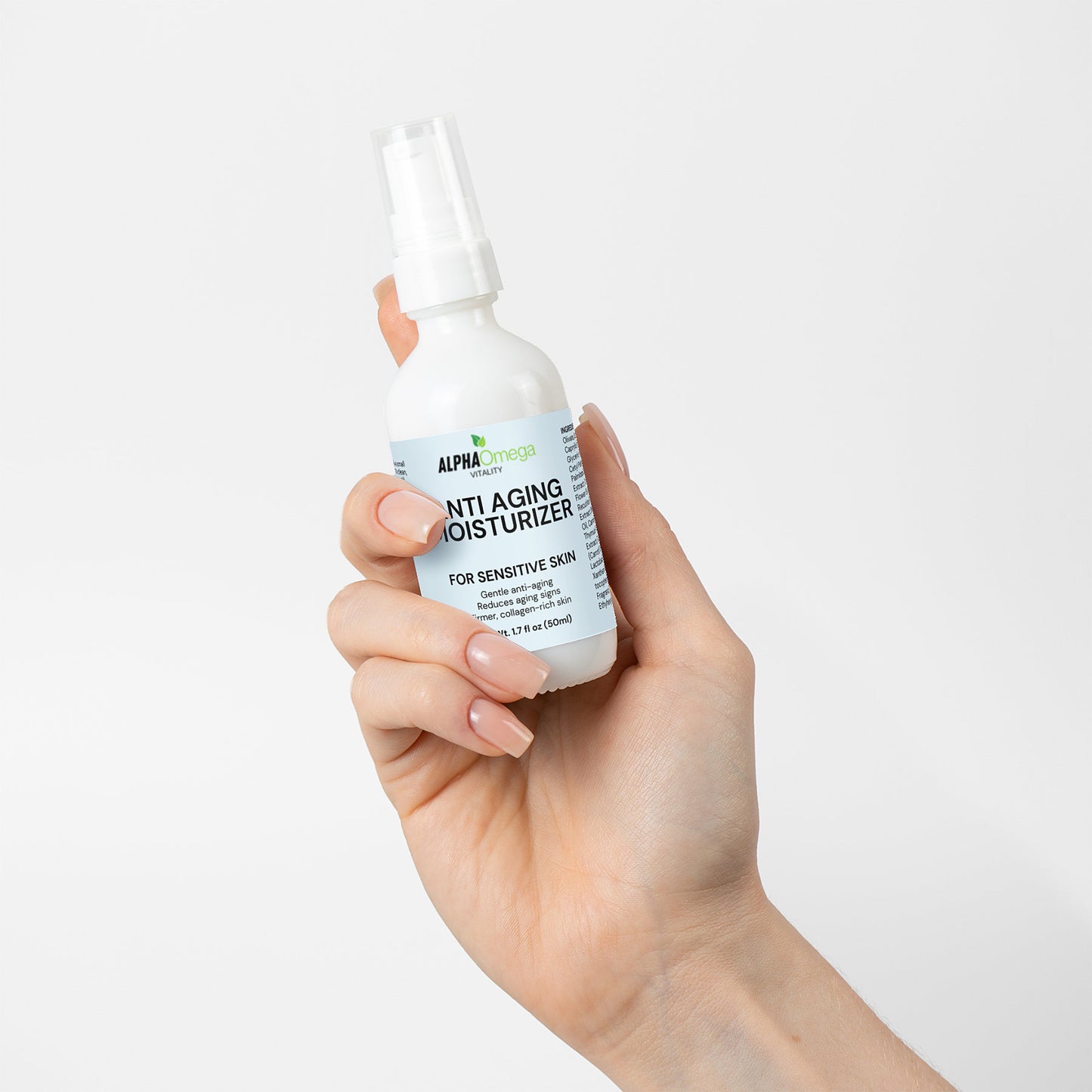 Alpha Omega Vitality Anti Aging Moisturizer for Sensitive Skin in a Stylish Bottle