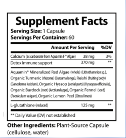 Supplement Facts for Alpha Omega Vitality Glutathione Detox Supplement in a Plant-Source Capsule