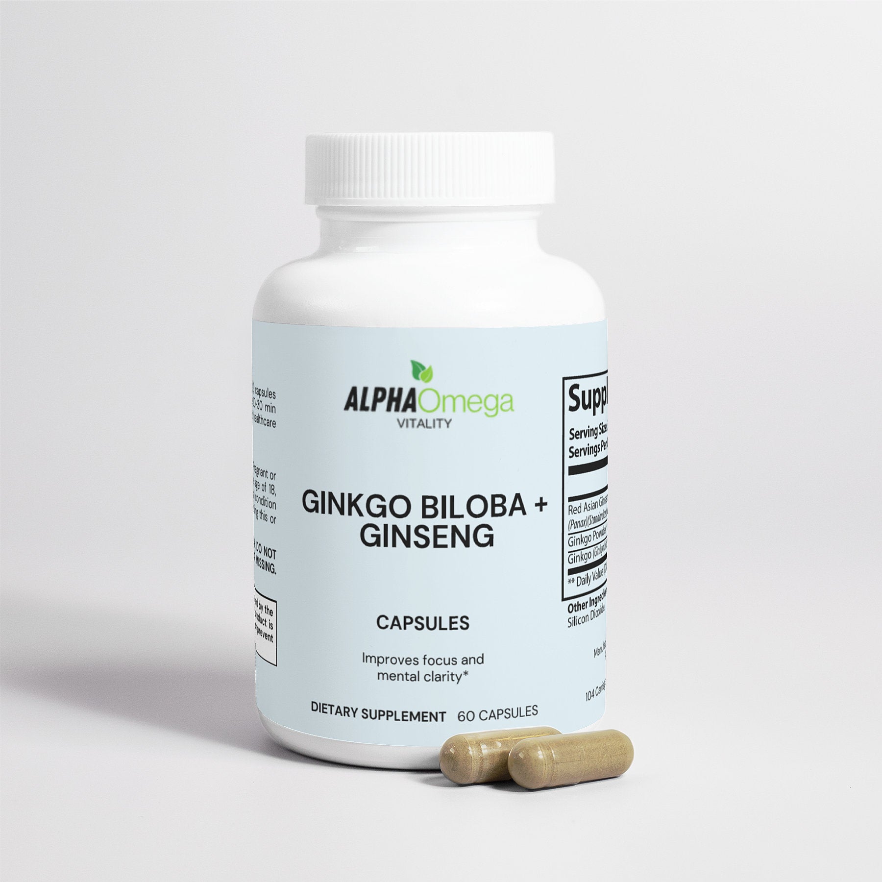 AOV Ginkgo Biloba and Ginseng capsules for improved focus and mental clarity