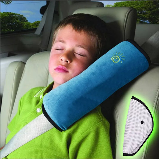Soft children's car seat cushion in blue for added comfort during long rides