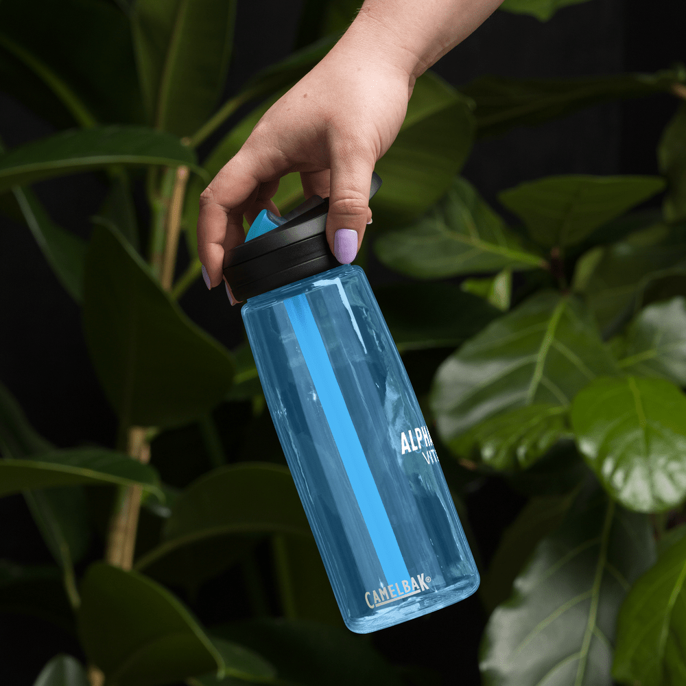 Alpha Omega Vitality Premium Sports Water Bottle in Blue with Easy Grip Lid and Durable Design